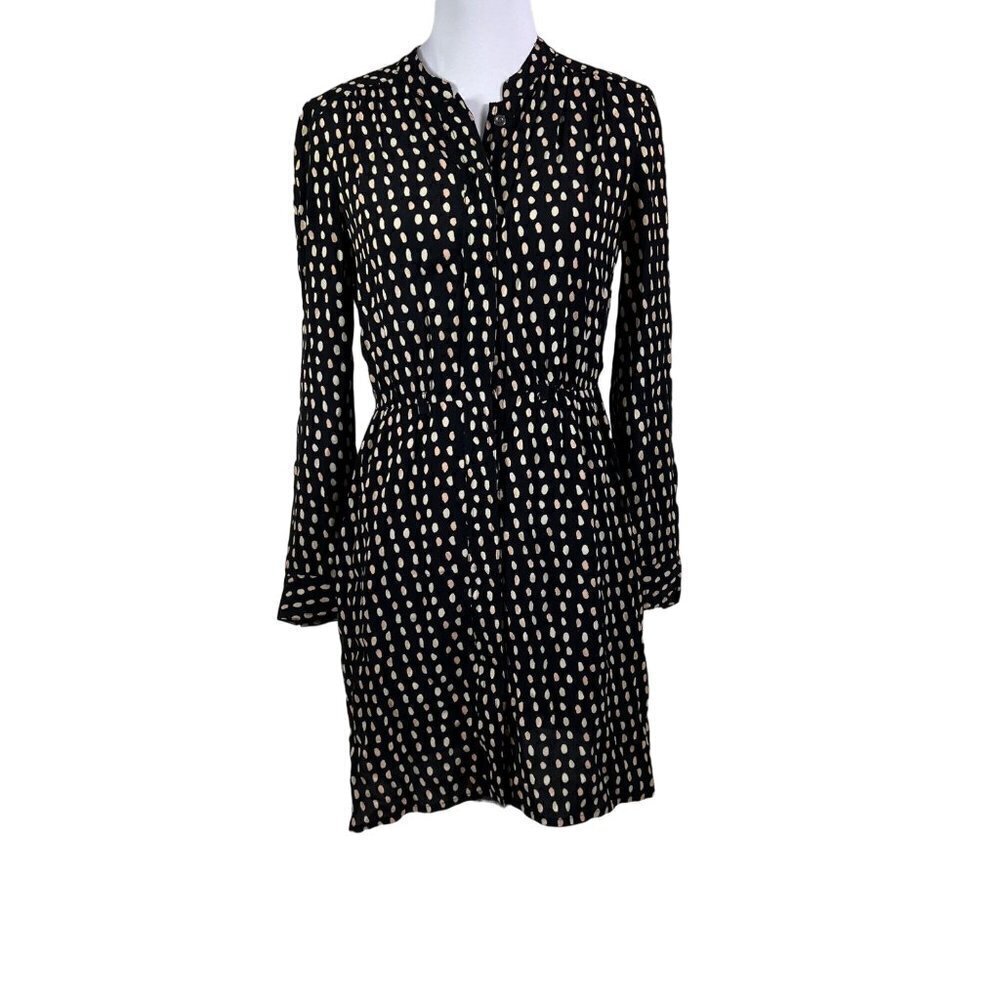 MADEWELL Black Paintdot Shirt Dress Button Front Above Knee Long Sleeves XS